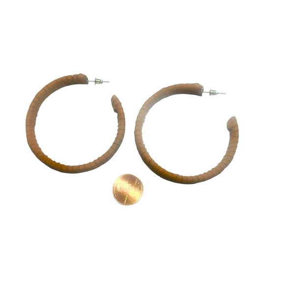 New Suede Leather Wrapped Hoop Earrings - Picture 2 of 4